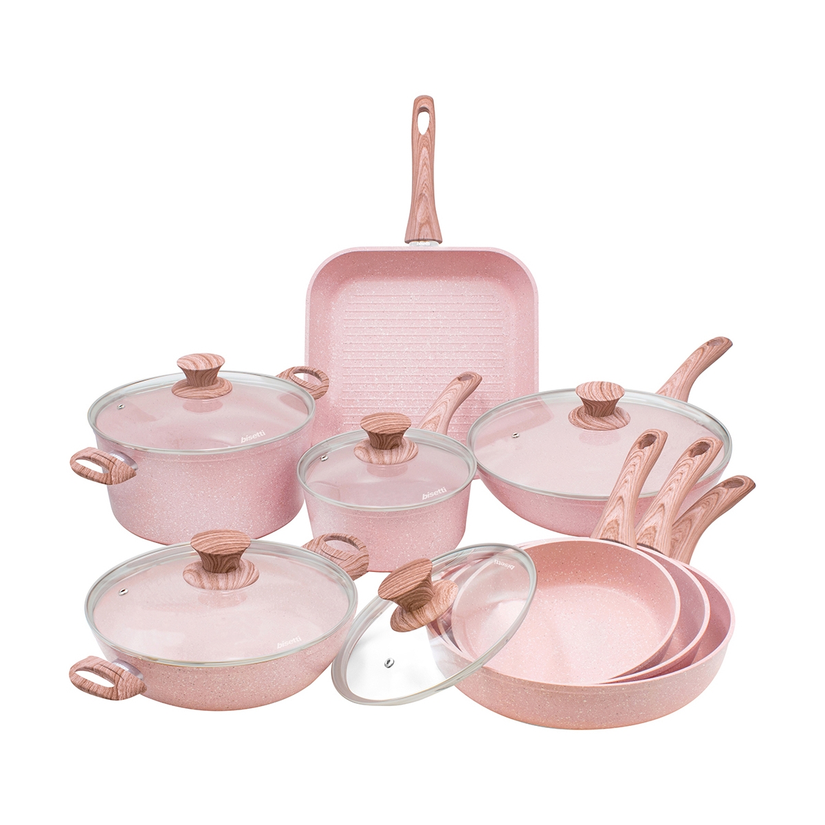 Set di pentole e padelle antiaderenti 13 pezzi granito rosa Stonerose Promozione Set di pentole e padelle antiaderenti 13 pezzi granito rosa Stonerose Promozione