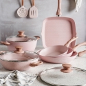 Set di pentole e padelle antiaderenti 13 pezzi granito rosa Stonerose Offerta