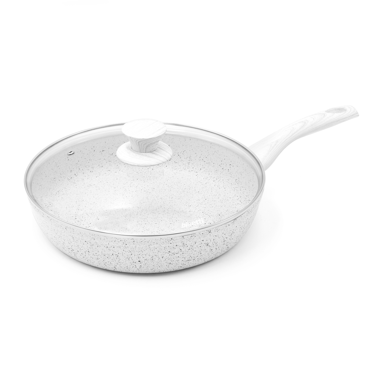 Poêle antiadhésive 28cm avec couvercle et manche en bois blanc Stonewhite Promotion Poêle antiadhésive 28cm avec couvercle et manche en bois blanc Stonewhite Promotion