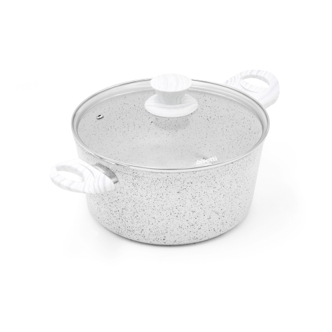 Casserole antiadhésive 24 cm avec manche en bois blanc Bisetti Stonewhite Promotion