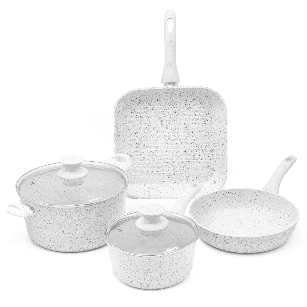 Batterie de 6 pièces poêles et gril en aluminium antiadhésif Stonewhite Promotion Batterie de 6 pièces poêles et gril en aluminium antiadhésif Stonewhite Promotion