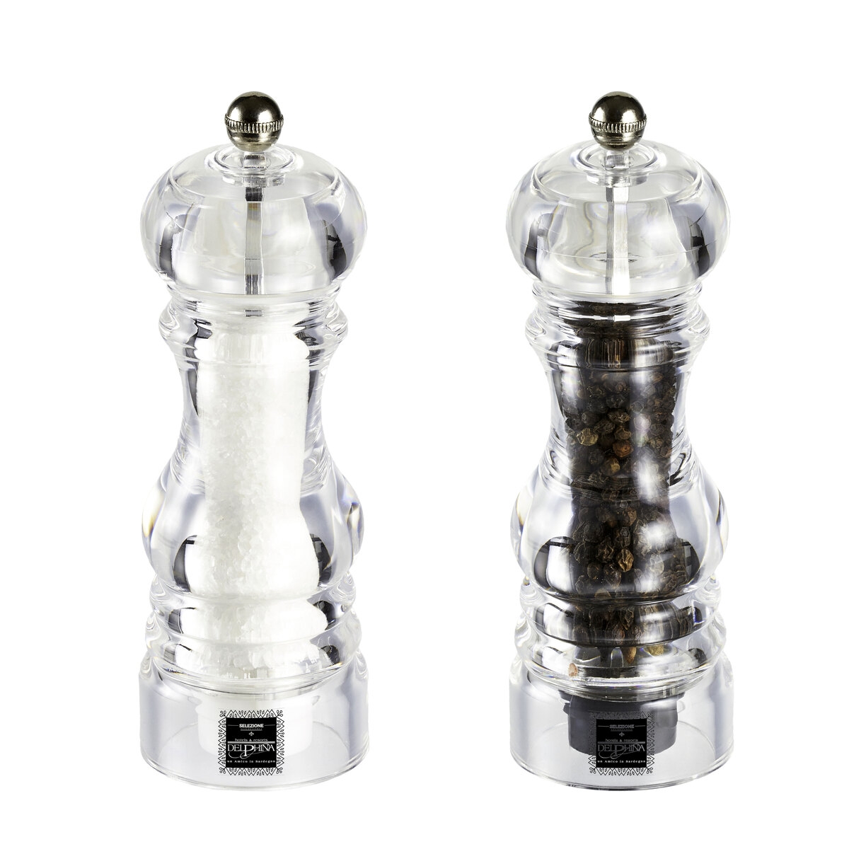 Set macina sale pepe manuale trasparente tavola 17,5cm Bisetti Promozione Set macina sale pepe manuale trasparente tavola 17,5cm Bisetti Promozione