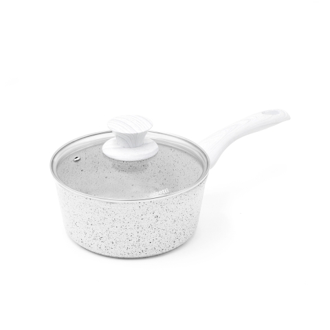 Casseruola 18cm antiaderente con manico legno bianco Bisetti Stonewhite Promozione