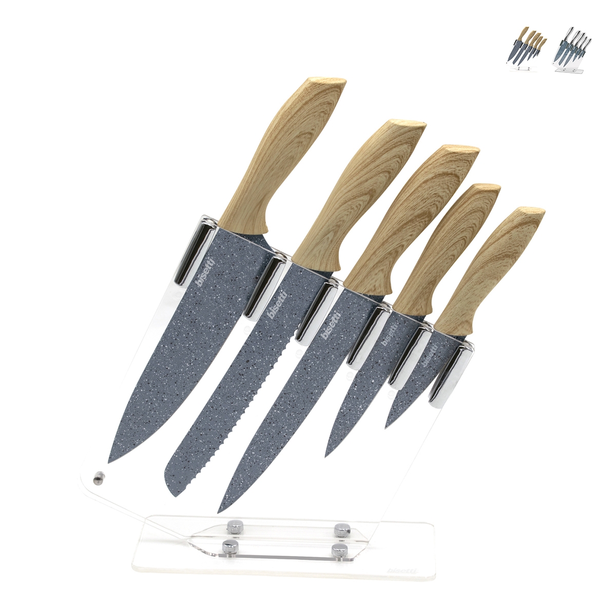 Set 5 coltelli in acciaio inox con ceppo trasparente Pierre Gourmet Promozione Set 5 coltelli in acciaio inox con ceppo trasparente Pierre Gourmet Promozione