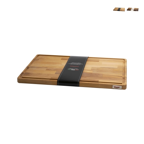 Planche à découper en bois 45x30x2 cm avec bord ramasse-jus Bisetti Promotion
