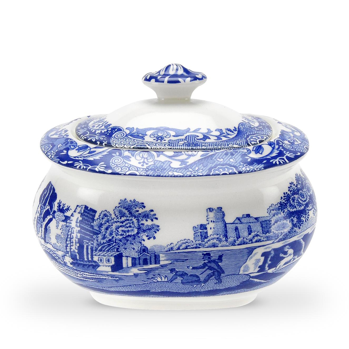 Sucrier avec couvercle en terre cuite décorée style anglais Blue Italian Promotion Sucrier avec couvercle en terre cuite décorée style anglais Blue Italian Promotion