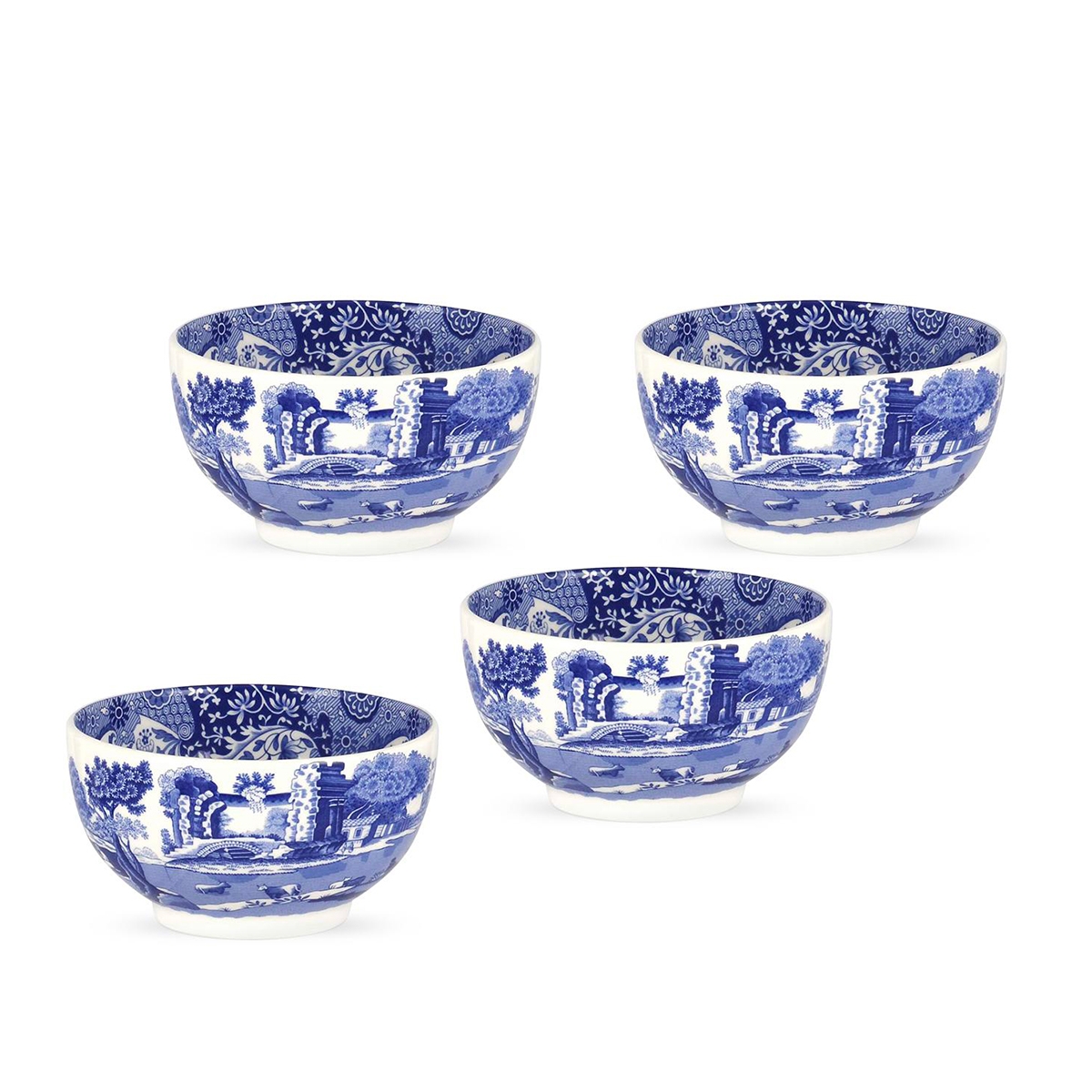Set aus 4 Terracotta-Schalen im englischen Stil, Blue Italian Design Aktion Set aus 4 Terracotta-Schalen im englischen Stil, Blue Italian Design Aktion