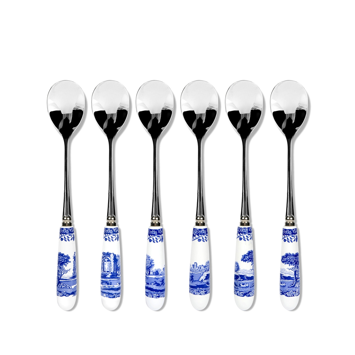 Ensemble de 6 cuillères à café en acier et céramique style anglais Blue Italian Promotion Ensemble de 6 cuillères à café en acier et céramique style anglais Blue Italian Promotion