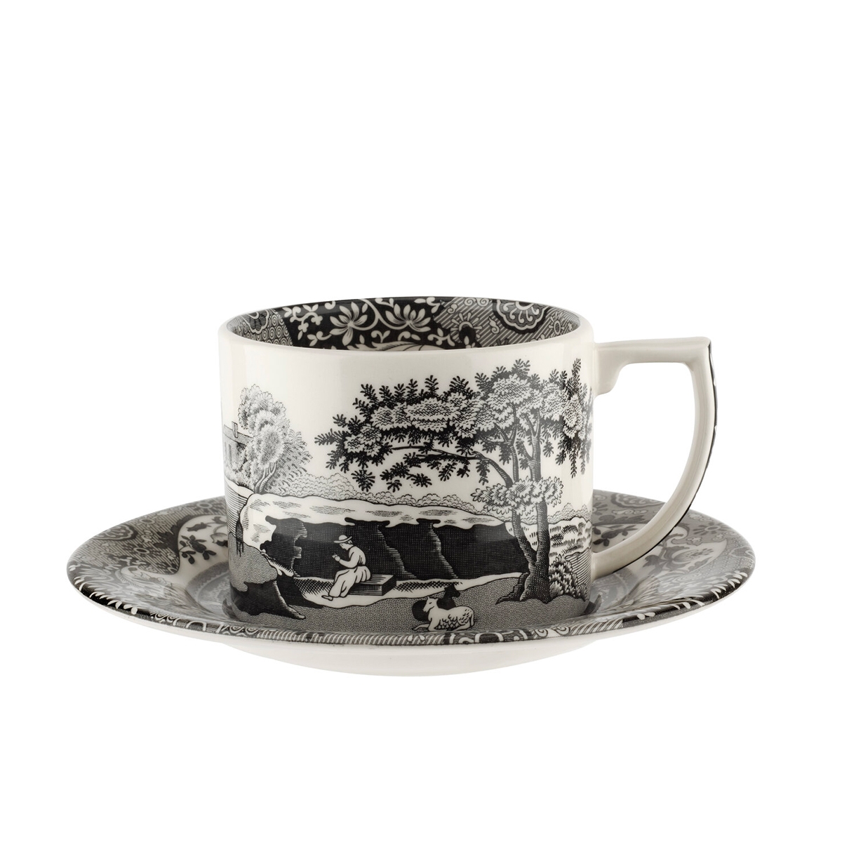 Tazza da tè con piattino in porcellana stile inglese Black Italian Promozione Tazza da tè con piattino in porcellana stile inglese Black Italian Promozione