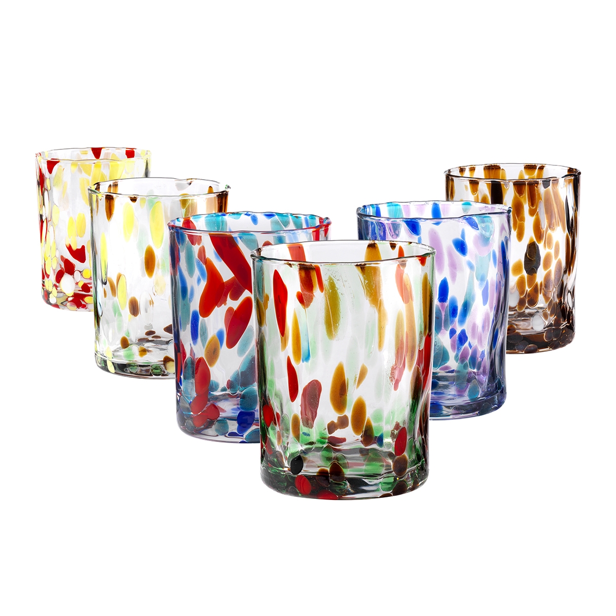 Set 6 bicchieri acqua 10cm in vetro colorato design creativo Banderoles Promozione Set 6 bicchieri acqua 10cm in vetro colorato design creativo Banderoles Promozione