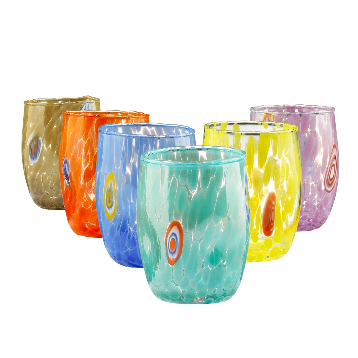 Ensemble de 6 verres à eau Bombetta en verre coloré, forme arrondie, 10 cm Promotion Ensemble de 6 verres à eau Bombetta en verre coloré, forme arrondie, 10 cm Promotion