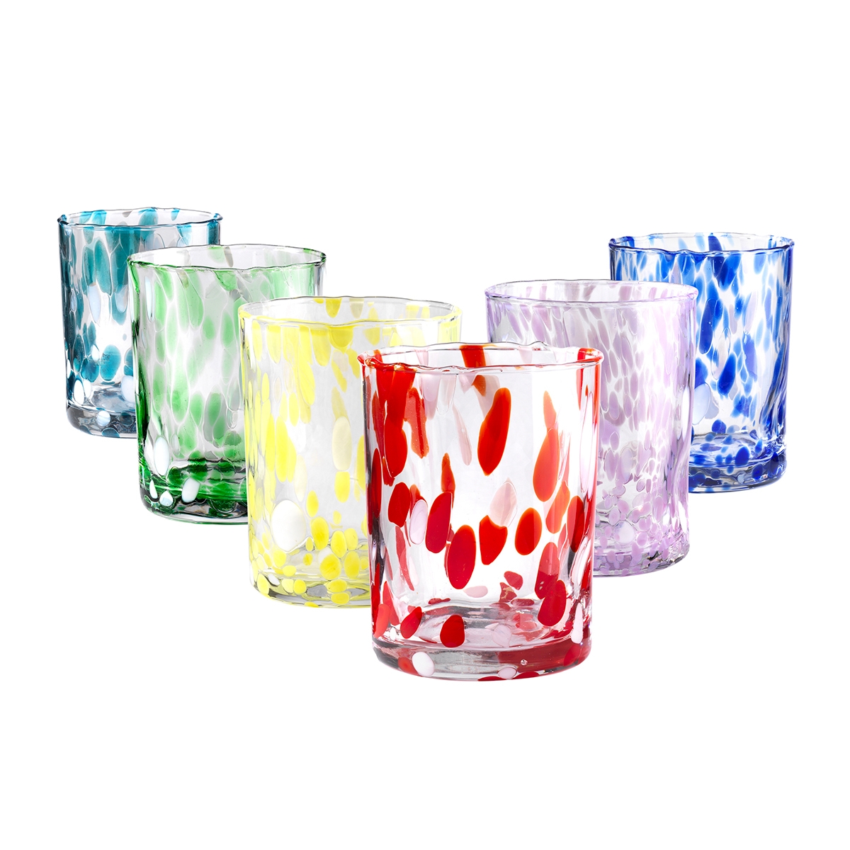 Set 6 bicchieri da tavola assortiti in vetro colorato 10cm Carnaval Promozione Set 6 bicchieri da tavola assortiti in vetro colorato 10cm Carnaval Promozione