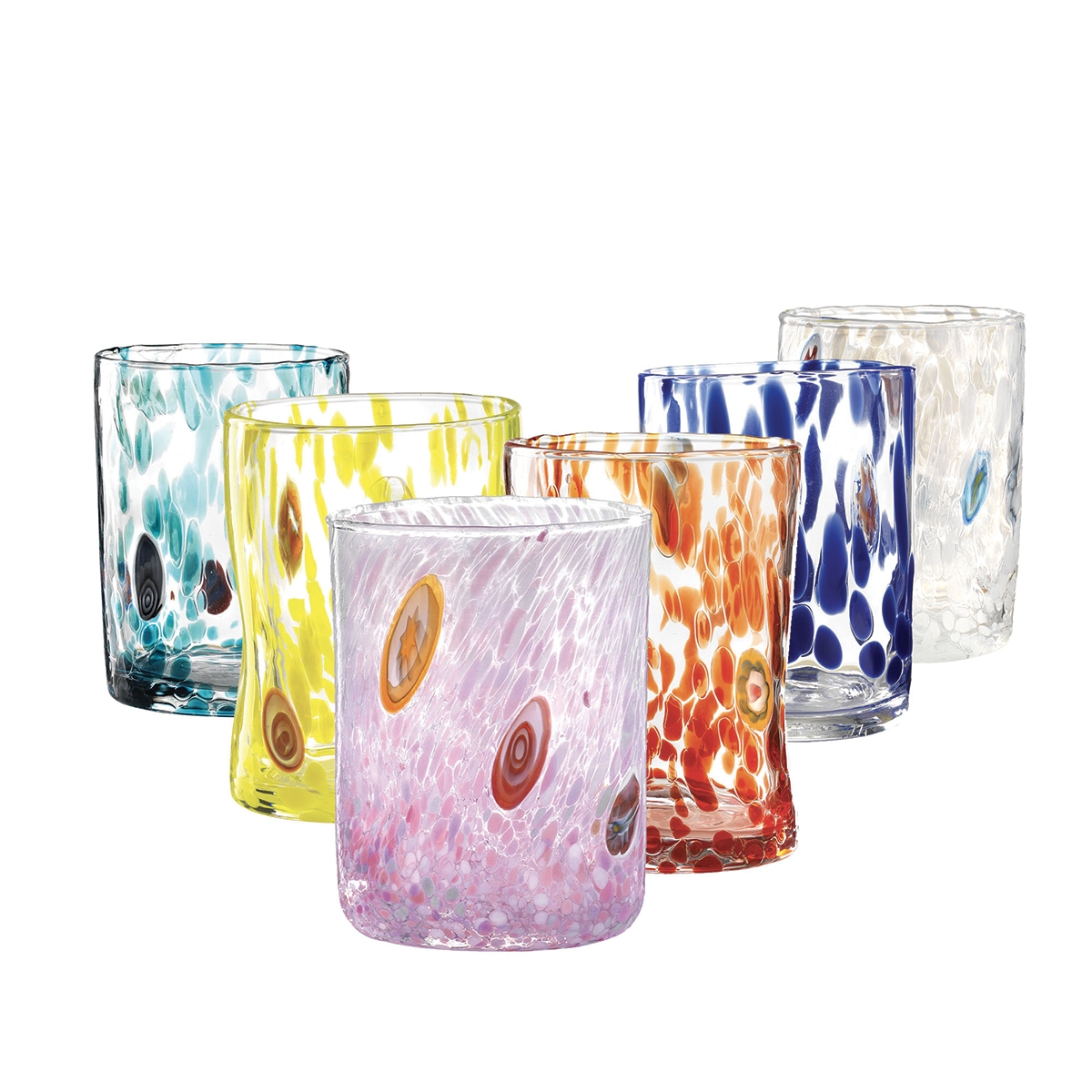 Ensemble de 6 verres à eau en verre coloré assortis 10 cm Murrine Promotion Ensemble de 6 verres à eau en verre coloré assortis 10 cm Murrine Promotion