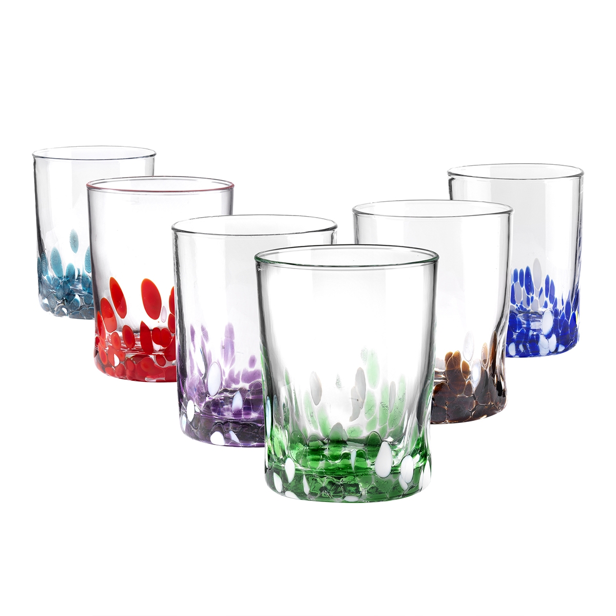 Ensemble de 6 verres à eau de table, couleurs assorties, décorations 10 cm Venise Promotion Ensemble de 6 verres à eau de table, couleurs assorties, décorations 10 cm Venise Promotion
