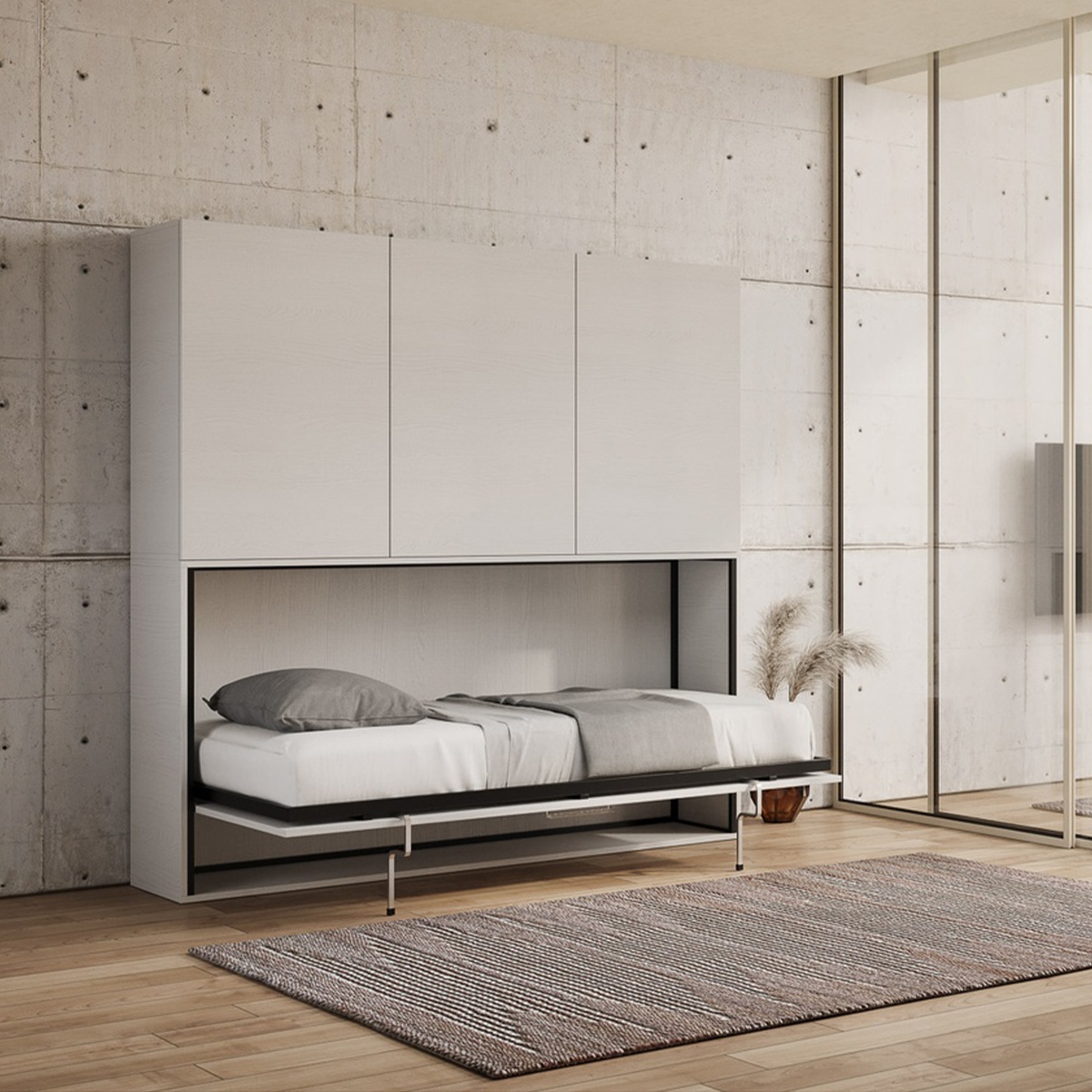 Letto a scomparsa singolo da parete con armadio bianco Kando D Promozione Letto a scomparsa singolo da parete con armadio bianco Kando D Promozione