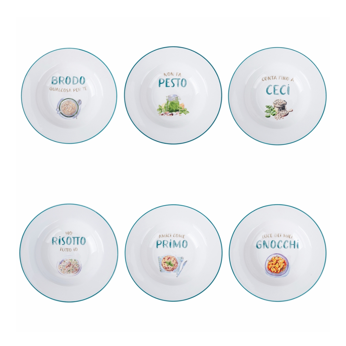 Set aus 6 Suppentellern aus Porzellan mit verschiedenen Dekoren Le Travisate Aktion Set aus 6 Suppentellern aus Porzellan mit verschiedenen Dekoren Le Travisate Aktion