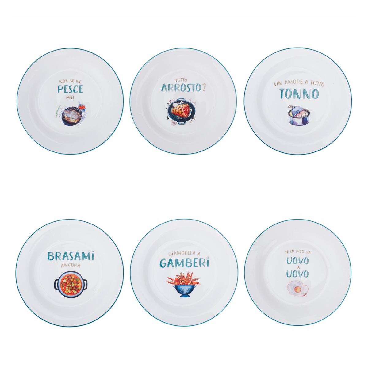 Set 6 piatti piani in ceramica decorazione assortita Le Travisate Promozione Set 6 piatti piani in ceramica decorazione assortita Le Travisate Promozione