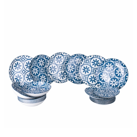 Set d'assiettes de table 18 pièces design méditerranéen en porcelaine Paxos Promotion