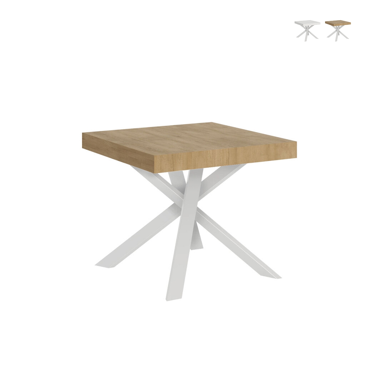 Ausziehbarer quadratischer Tisch mit Kreuzbein für 8 Personen 90×90-194 Clerk Aktion Ausziehbarer quadratischer Tisch mit Kreuzbein für 8 Personen 90×90-194 Clerk Aktion