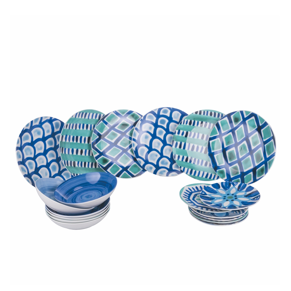 Set stoviglie 18 pezzi piatti da tavola stile mediterraneo Aquazul Promozione Set stoviglie 18 pezzi piatti da tavola stile mediterraneo Aquazul Promozione