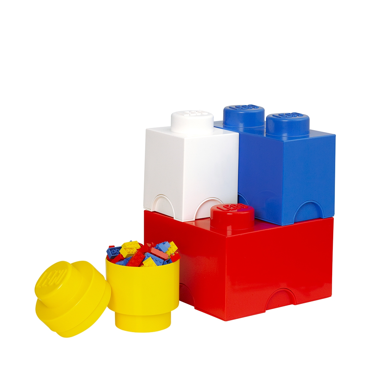 Set 4 contenitori bianco blu rosso giallo LEGO Storage Brick Multi Pack Promozione Set 4 contenitori bianco blu rosso giallo LEGO Storage Brick Multi Pack Promozione