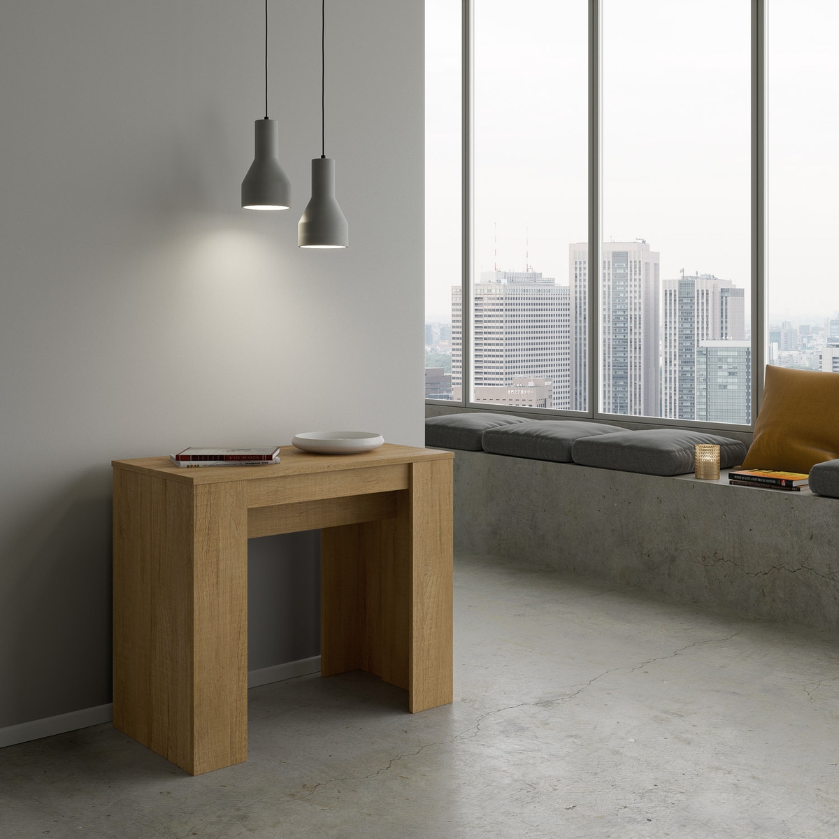 Verlängerbare Konsolentisch aus Naturholz, platzsparend 90x48-204 Basic Small Aktion Verlängerbare Konsolentisch aus Naturholz, platzsparend 90x48-204 Basic Small Aktion