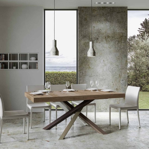 Moderner ausziehbarer Tisch mit gekreuzten Holzbeinen 90x180-440 Volantis Aktion