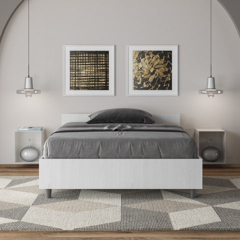 Bett anderthalb Breite mit Lattenrost Weiß Esche 120x190 Nuamo Aktion