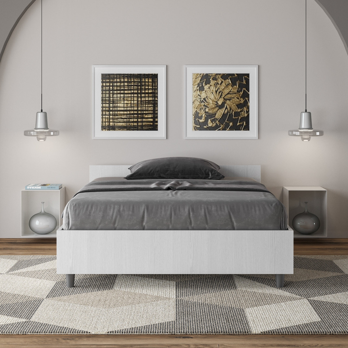 Letto una piazza e mezza 120x200 in legno bianco con rete Nuamo Promozione Letto una piazza e mezza 120x200 in legno bianco con rete Nuamo Promozione