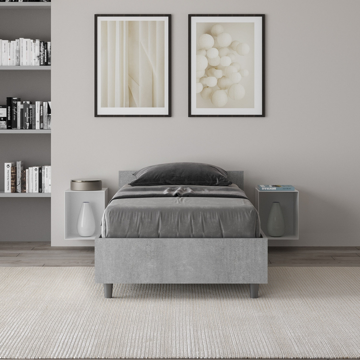 Letto singolo 80x190cm moderno senza rete grigio cemento Nuamo Promozione Letto singolo 80x190cm moderno senza rete grigio cemento Nuamo Promozione