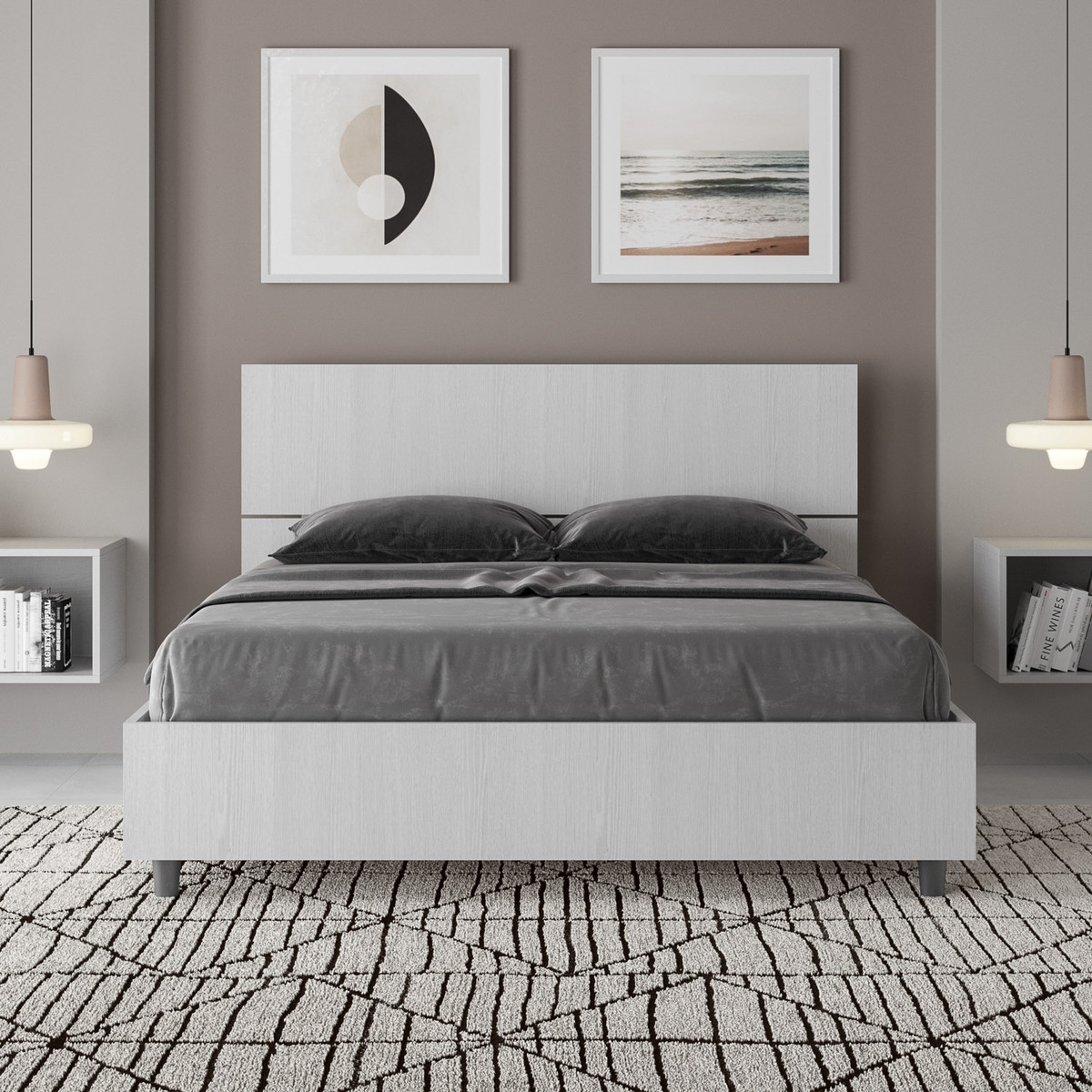 Letto matrimoniale francese 140x190 testiera dritta legno bianco Demas Promozione