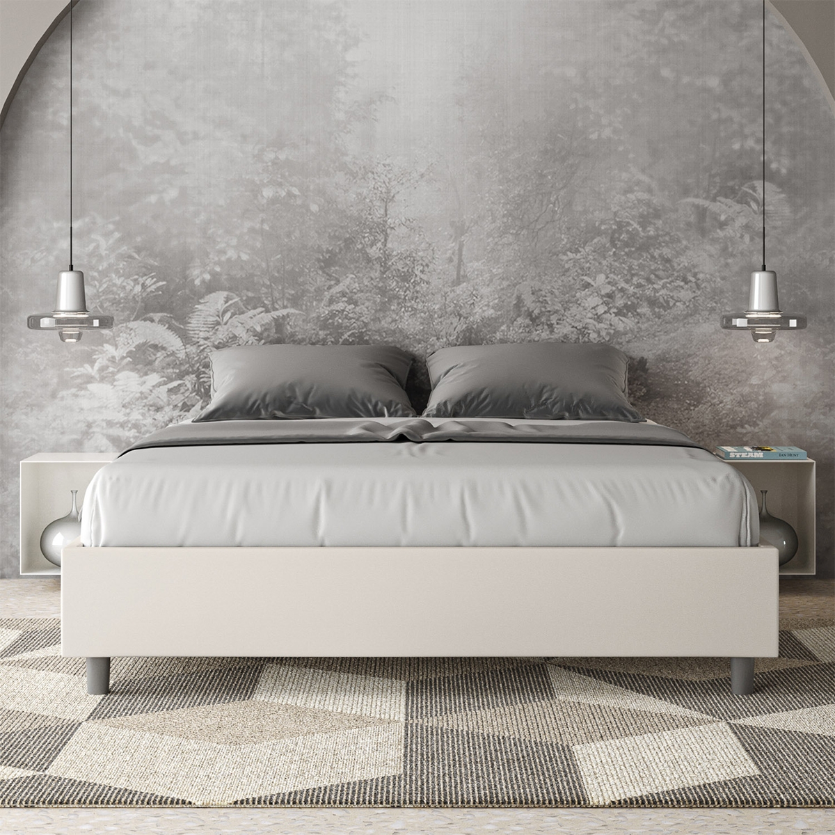 Lit double rembourré en simili cuir blanc 160x190 Azelia Promotion Lit double rembourré en simili cuir blanc 160x190 Azelia Promotion