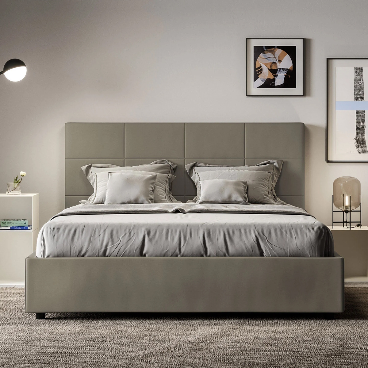 Letto matrimoniale con contenitore 160x190 in similpelle beige Mika Promozione Letto matrimoniale con contenitore 160x190 in similpelle beige Mika Promozione