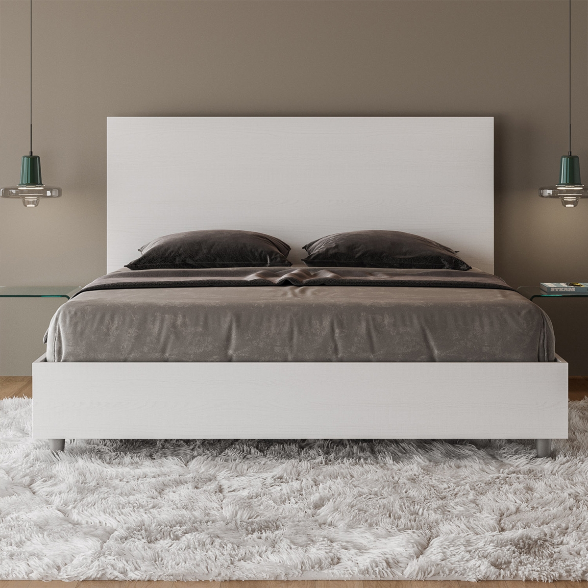 Letto matrimoniale senza rete 160x190 bianco con testiera alta New Egos Promozione Letto matrimoniale senza rete 160x190 bianco con testiera alta New Egos Promozione