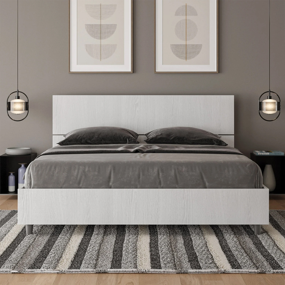 Letto matrimoniale 160x190 design moderno bianco con rete testiera Demas Promozione Letto matrimoniale 160x190 design moderno bianco con rete testiera Demas Promozione