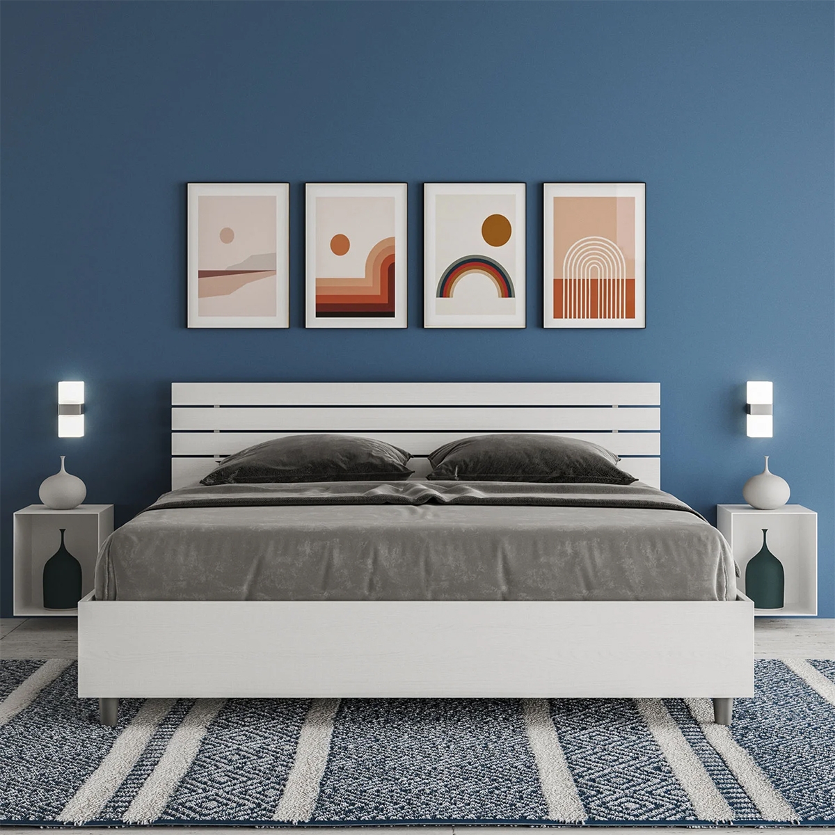 Lit double moderne 160x190 blanc avec sommier tête droite Ankel Promotion Lit double moderne 160x190 blanc avec sommier tête droite Ankel Promotion