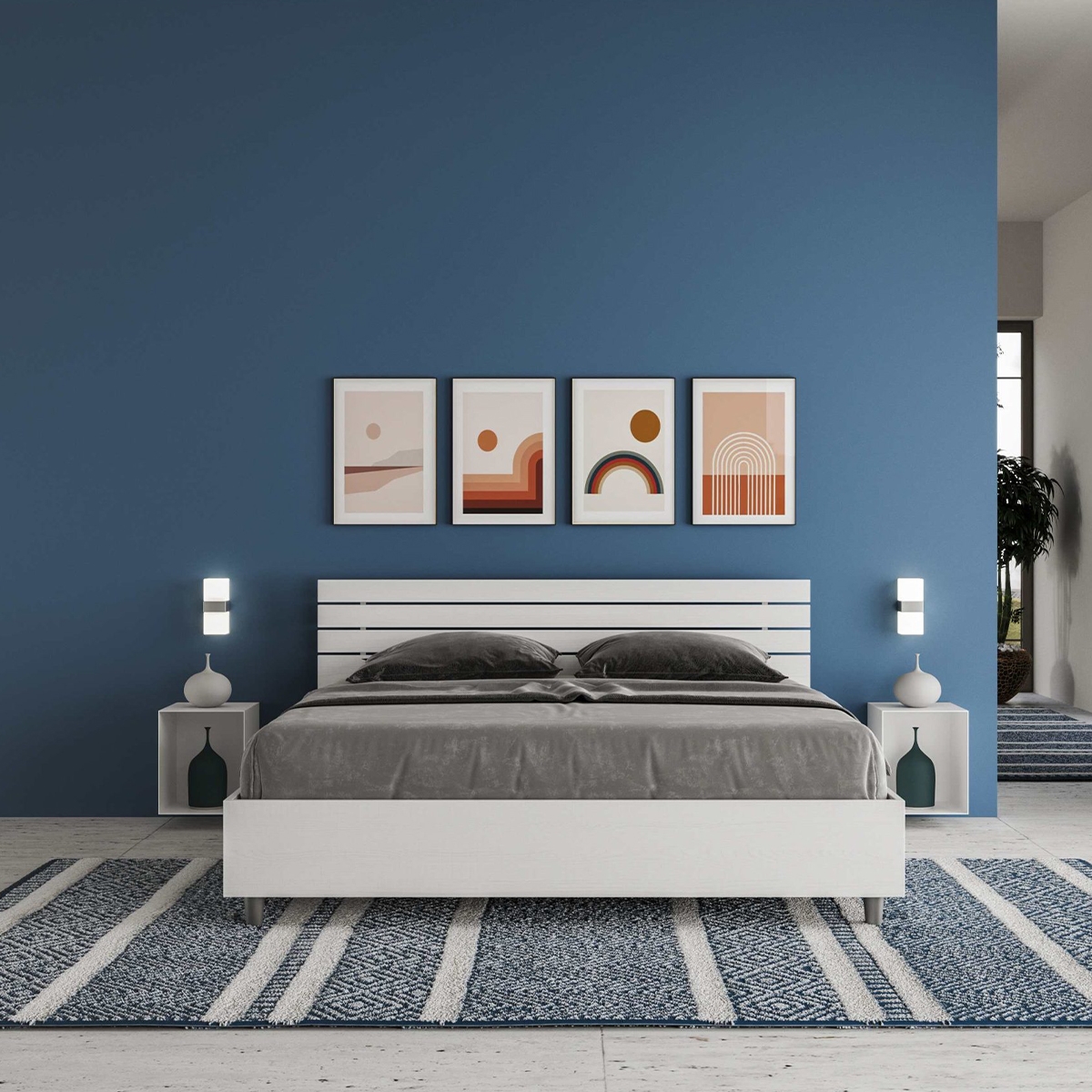Letto matrimoniale 160x190cm in legno bianco con rete e testiera Ankel Promozione Letto matrimoniale 160x190cm in legno bianco con rete e testiera Ankel Promozione