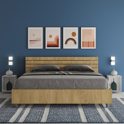 Doppelbett 160x190 aus Holz ohne Lattenrost angewinkeltes Kopfteil Ankel Aktion