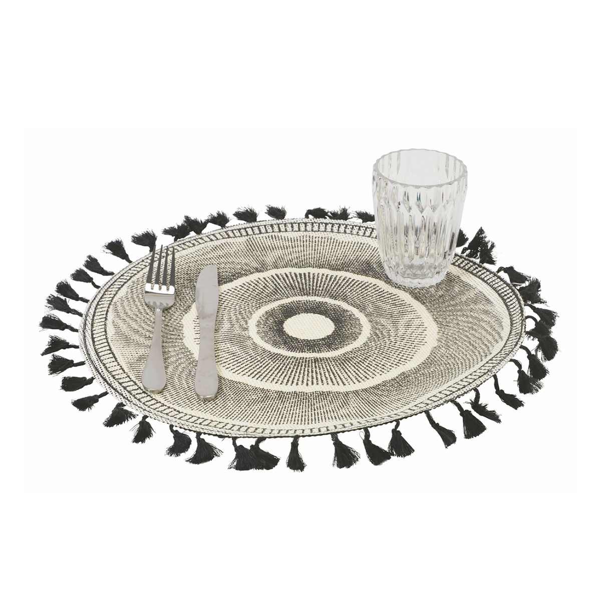 Set 6 tovagliette da tavola decorative design geometrico 38cm Black frange Promozione Set 6 tovagliette da tavola decorative design geometrico 38cm Black frange Promozione