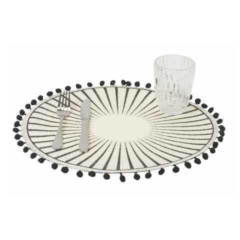 Set 6 tovagliette tonde da tavola con ponpon design geometrico 38cm Black Promozione