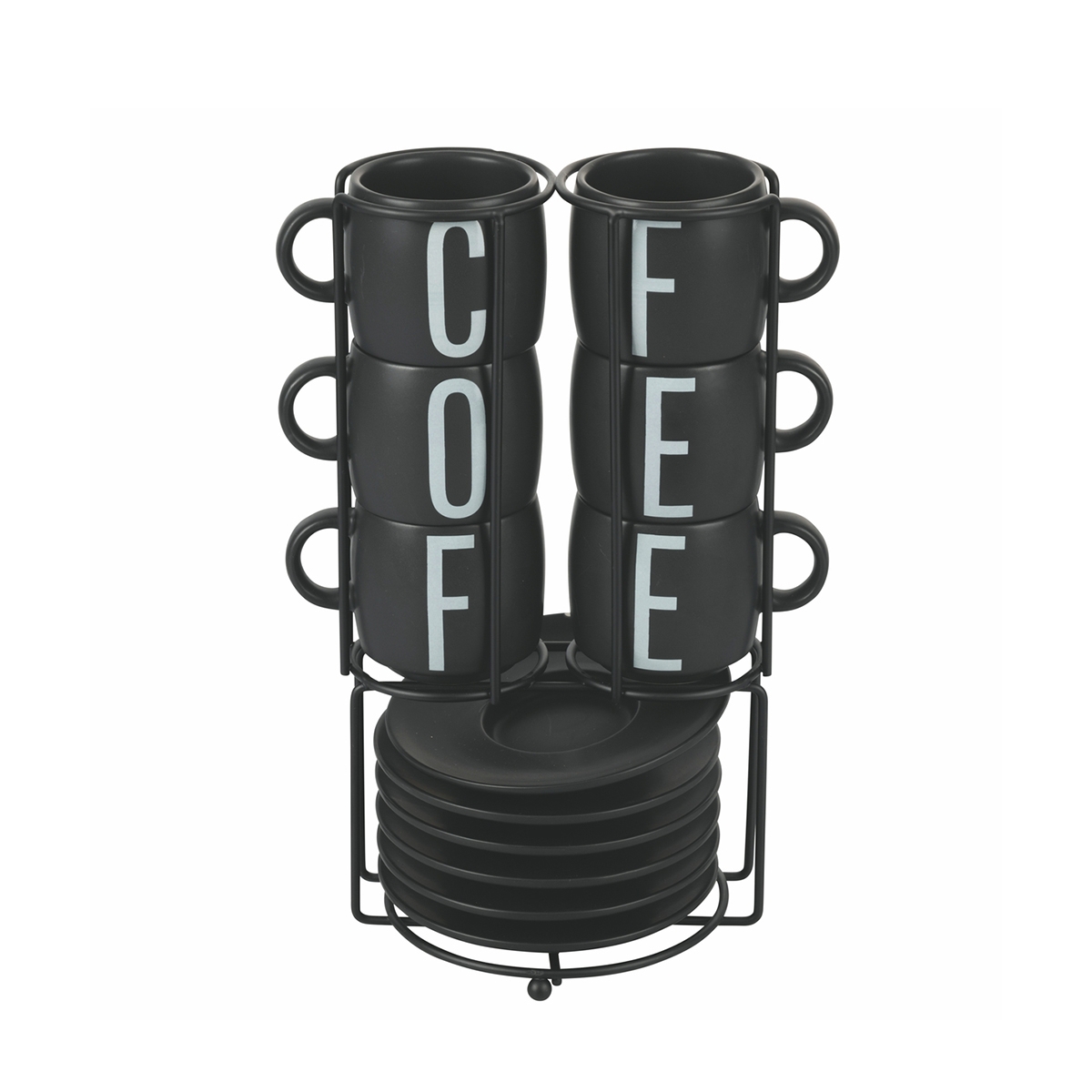 Set 6 tazzine da caffè con piattino in gres e stand in acciaio Bigismore Promozione Set 6 tazzine da caffè con piattino in gres e stand in acciaio Bigismore Promozione