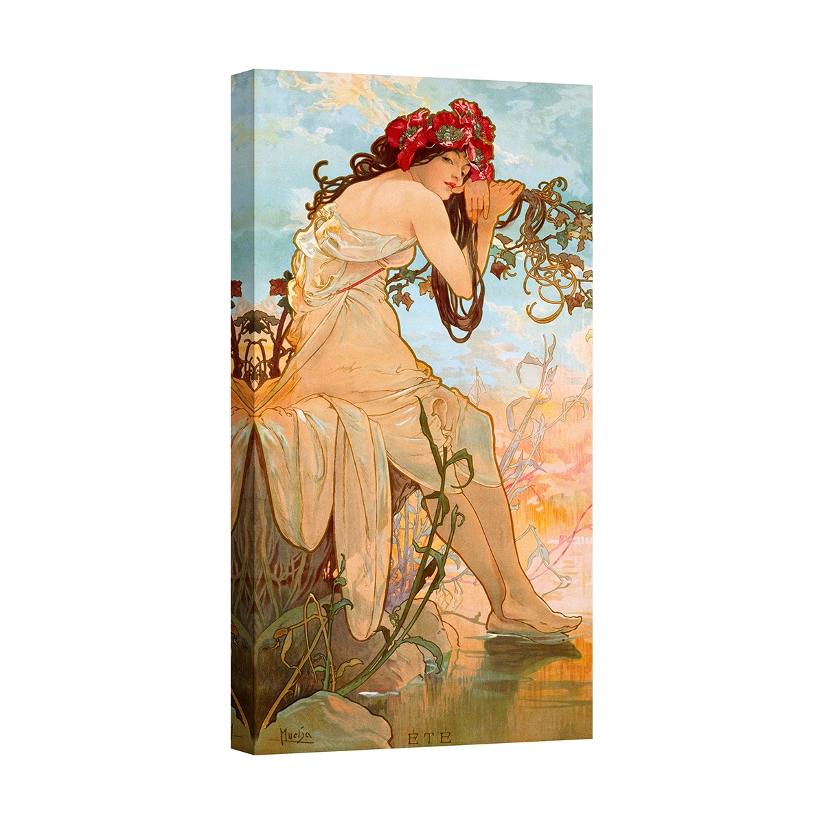Stampa su tela canvas donna con decori floreali Estate Alphonse Mucha Promozione Stampa su tela canvas donna con decori floreali Estate Alphonse Mucha Promozione