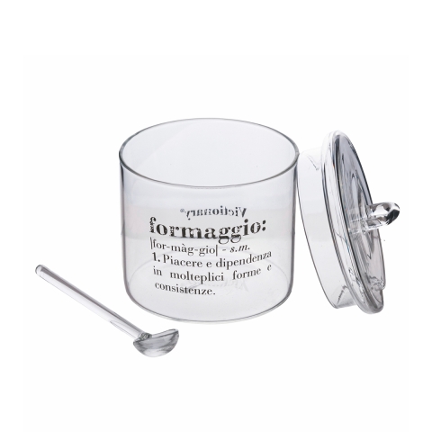 Formaggera avec couvercle et petite cuillère en verre transparent Victionary Promotion