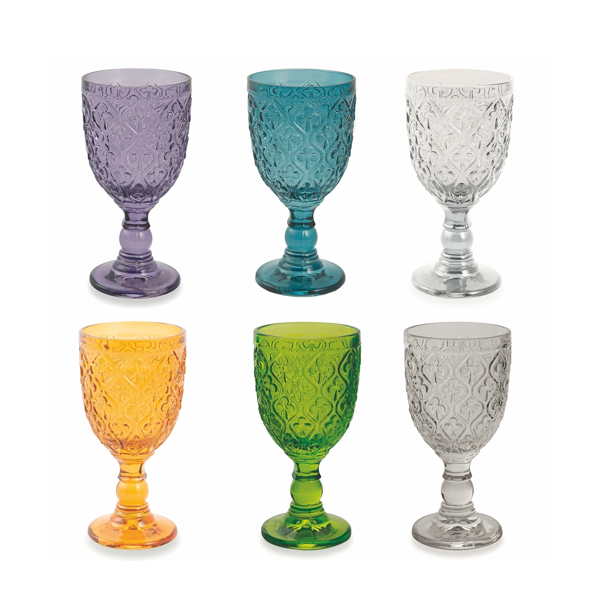 Set 6 calici in vetro lavorato colorato design esotico Marrakech Promozione Set 6 calici in vetro lavorato colorato design esotico Marrakech Promozione