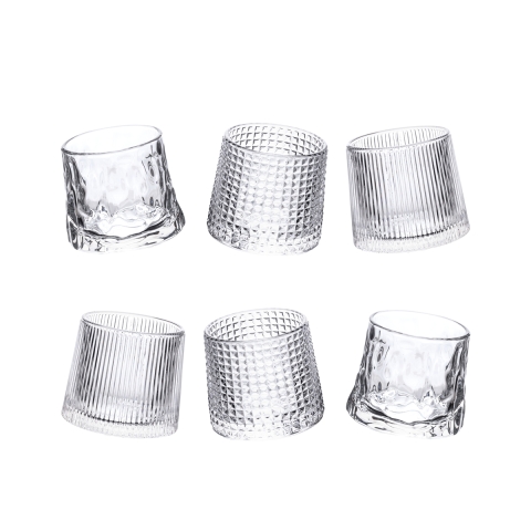 Set 6 bicchieri da liquore basculanti vetro rétro decorato Vintage Promozione