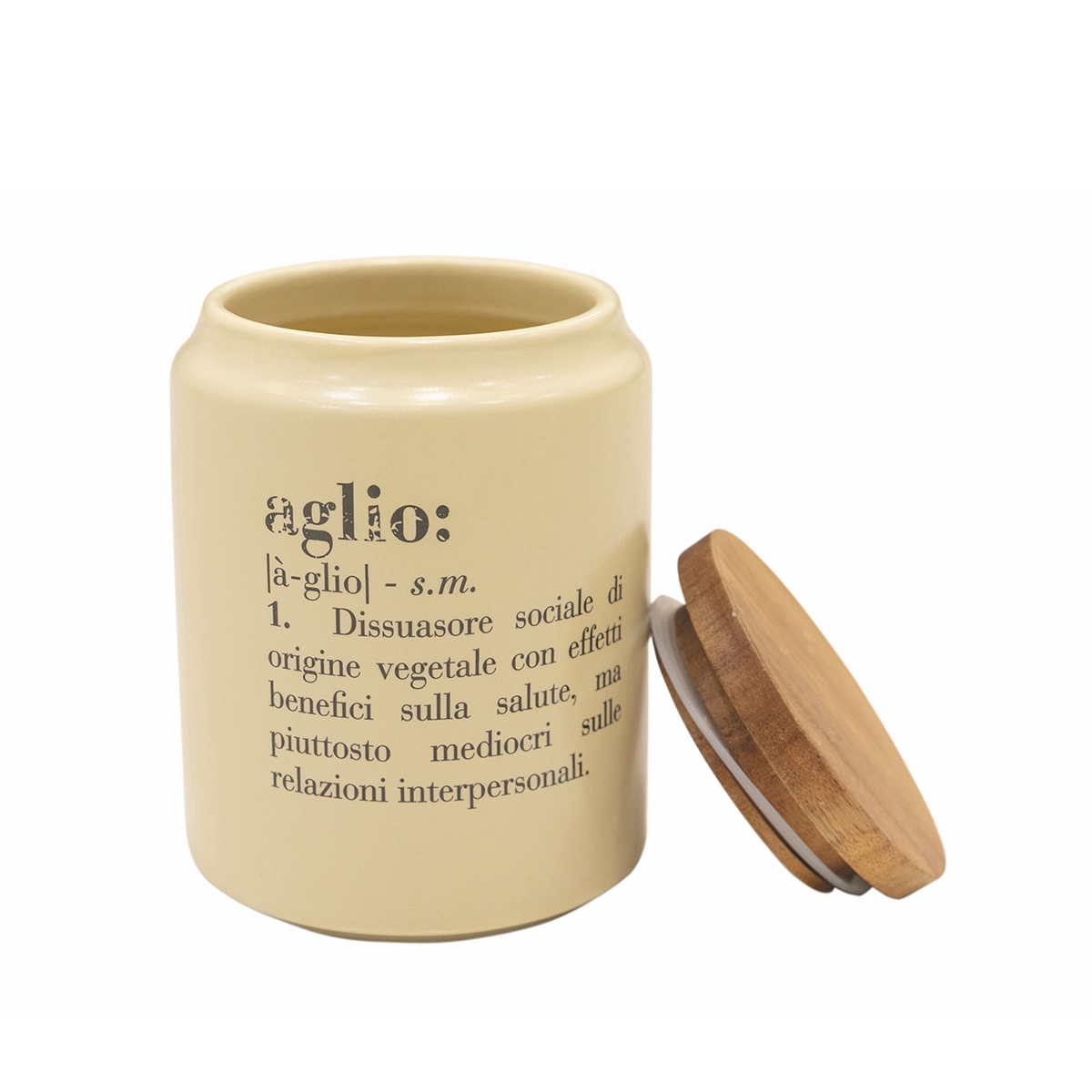 Pot à ail en grès avec couvercle en bambou 11x15cm Victionary Promotion Pot à ail en grès avec couvercle en bambou 11x15cm Victionary Promotion
