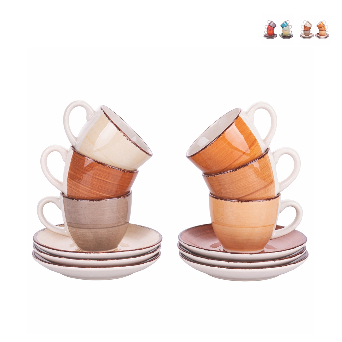 Ensemble de 6 tasses à café avec soucoupes design coloré Baita Promotion Ensemble de 6 tasses à café avec soucoupes design coloré Baita Promotion