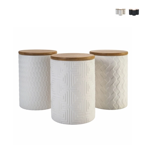 Set 3 barattoli da cucina in ceramica coperchio Shade of Shape Geometrie Promozione