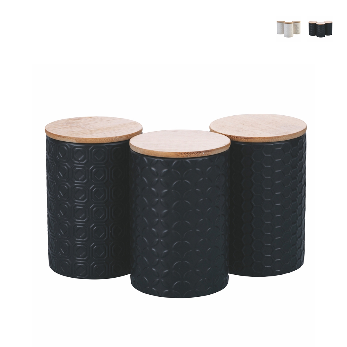 Set 3 barattoli da cucina in ceramica coperchio Shade of Shape Geometrie Stock