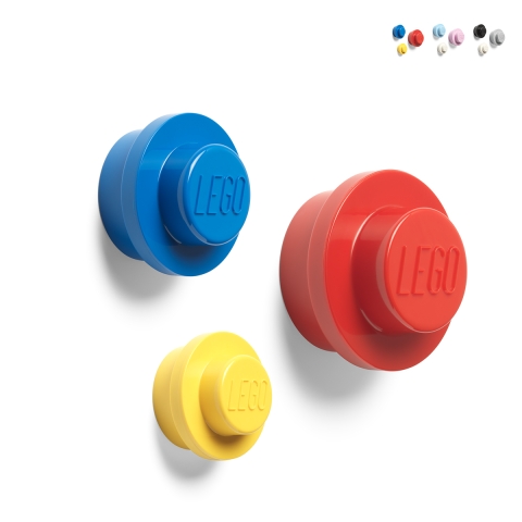Set mit 3 runden bunten Wandhaken in den Größen L-M-S LEGO Wall Hanger Aktion